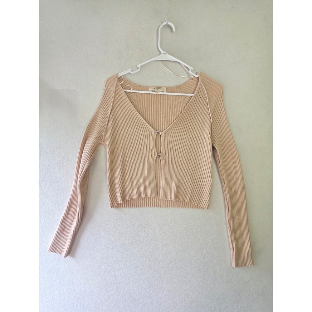No Comment NYLA Women XL Beige Ribbed Cropped Cardigan Long Sleeve RS628273